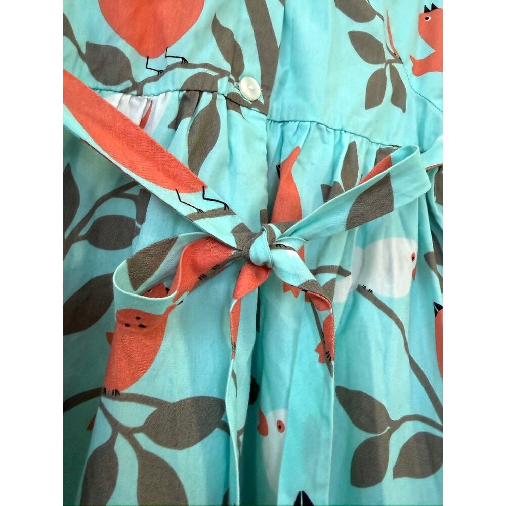 CLAIRE & CHARLIE Bird Print Hand Smocked Dress Aqua Cotton Size 4 Heirloom - Picture 6 of 7